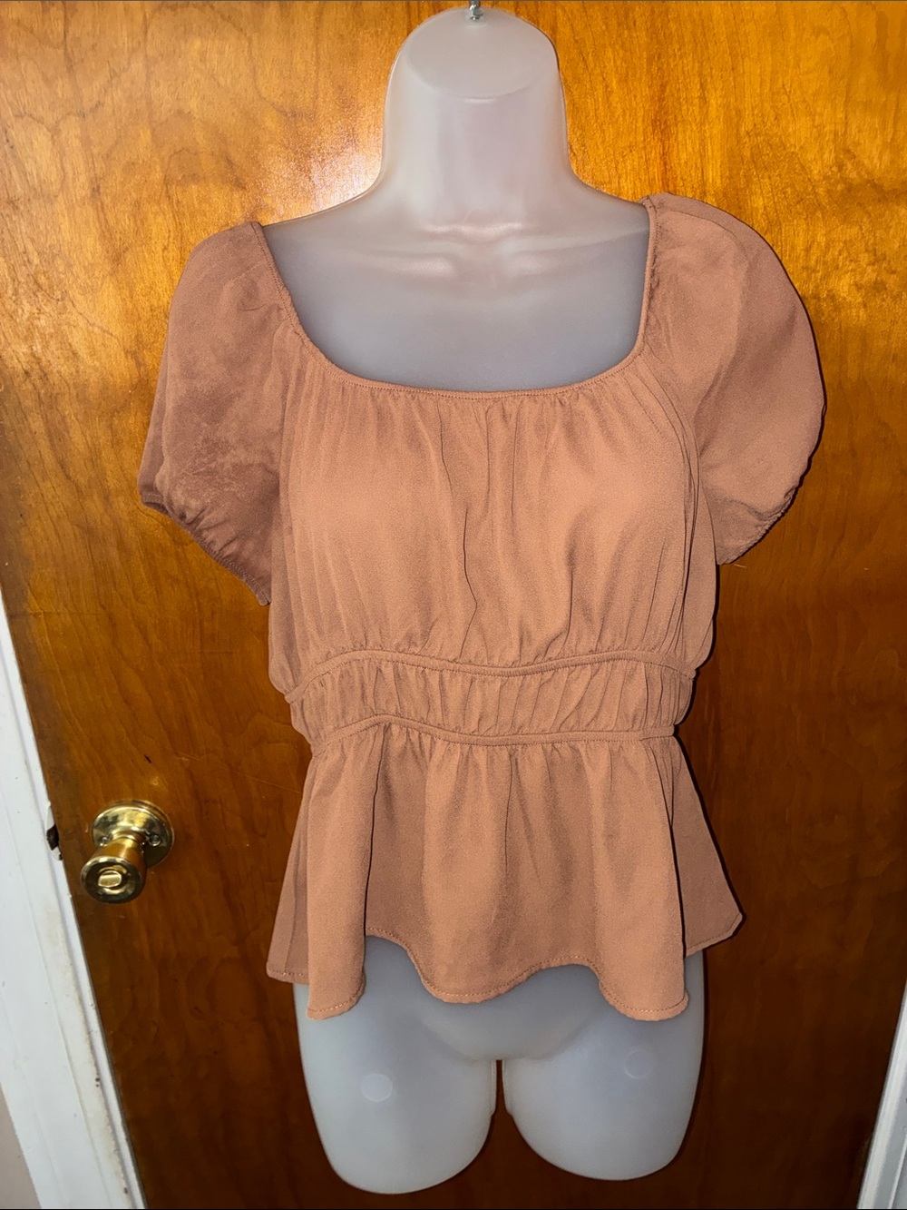 Pink Rose Square Neck Peplum Top in Terracotta